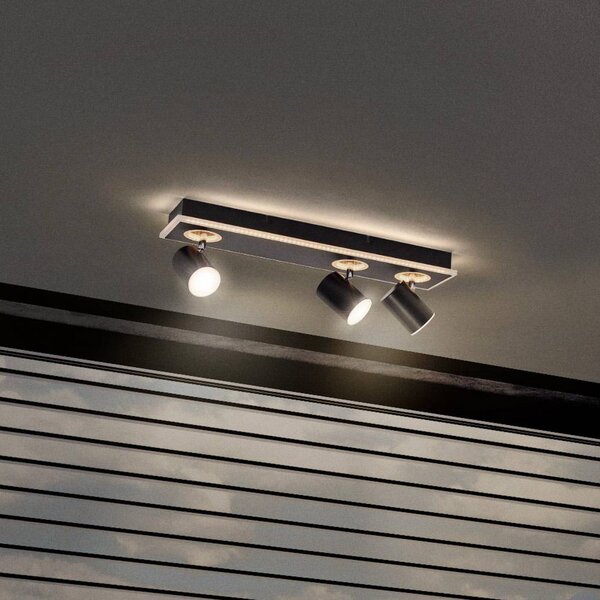 LEDVANCE LED stropní reflektor Mars, 4 světla, 3 spoty, černý, Černá, Obývací pokoj / jídelna, kov