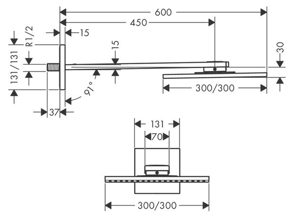 AXOR ShowerSolutions Horní sprcha 300/300 1jet se sprchovým ramenem, chrom 35314000