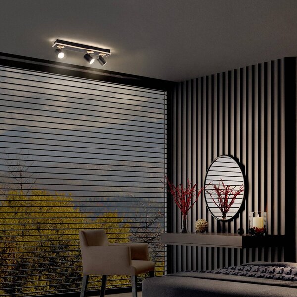 LEDVANCE LED stropní reflektor Mars, 4 světla, 3 spoty, černý, Černá, Obývací pokoj / jídelna, kov