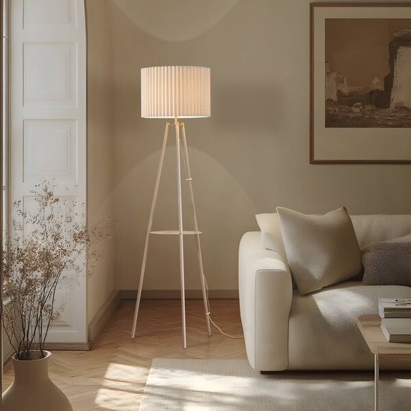 Lindby Stojací lampa Libbie, 155 cm, plátno, krémová barva, Krémová / jantar, Obývací pokoj / jídelna, Textil / tkanina / hedvábí, Skandinávský