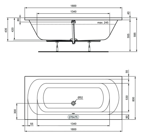 Vima 513 - Vana DUO 1800x800 mm, bílá