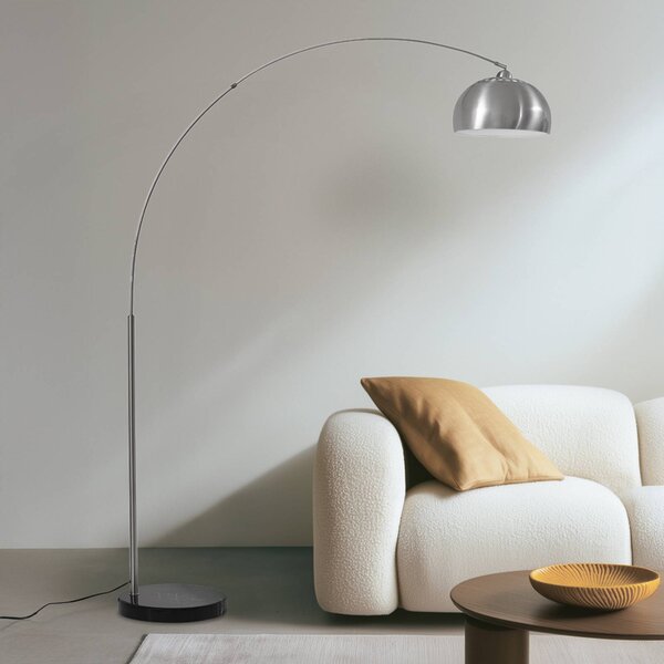 Lindby Obloukové svítidlo Hernando, nikl, ocel, výška 188 cm, Hliník / šedá / zinek, Obývací pokoj / jídelna, kov, Moderní