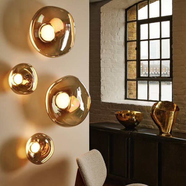 Tom Dixon LED nástěnné světlo Melt, Ø 29 cm, bronzová barva, stmívatelný, Bronz / starožitná mosaz, Obývací pokoj / jídelna, Plast, Design