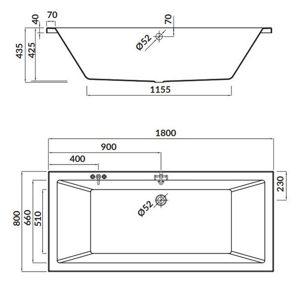 Cersanit Intro akrylátová vana 180x80cm + nožičky, bílá, S301-222