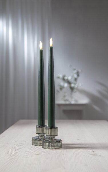 LED svíčka Flamme Slim Green 28 cm – set 2 ks + dálkový ovladač