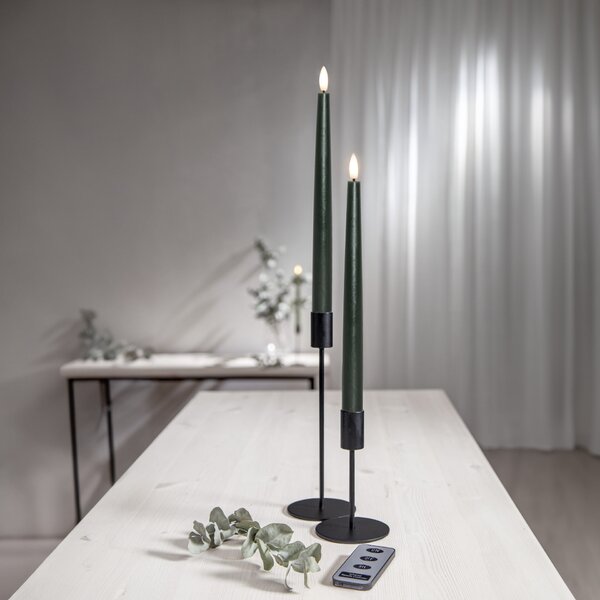 LED svíčka Flamme Slim Green 28 cm – set 2 ks + dálkový ovladač