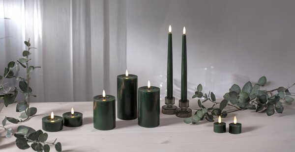 LED svíčka Flamme Slim Green 28 cm – set 2 ks + dálkový ovladač