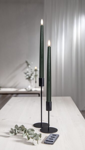 LED svíčka Flamme Slim Green 28 cm – set 2 ks + dálkový ovladač
