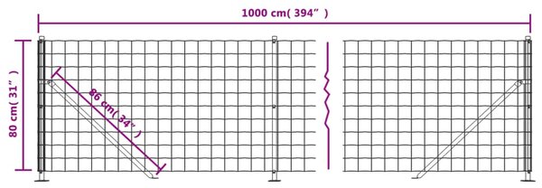 Drátěný plot s přírubami zelený 0,8 x 10 m 154176