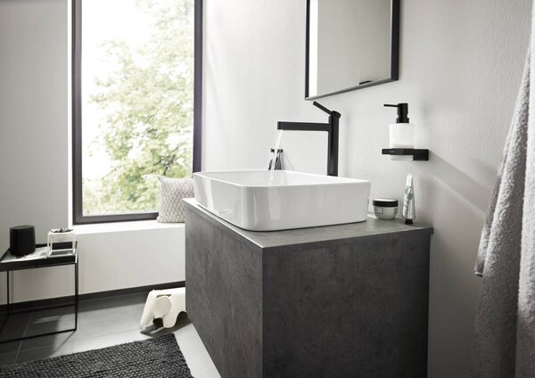 Hansgrohe Finoris Páková umyvadlová baterie 260 pro umyvadlové mísy s odtokovou soupravou Push-Open, matná černá 76070670
