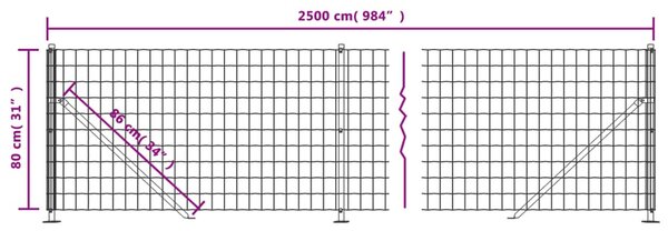Drátěný plot s přírubami zelený 0,8 x 25 m 154168