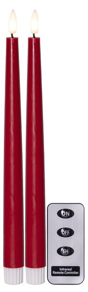 LED svíčka Flamme Slim Red 28 cm – set 2 ks + dálkový ovladač