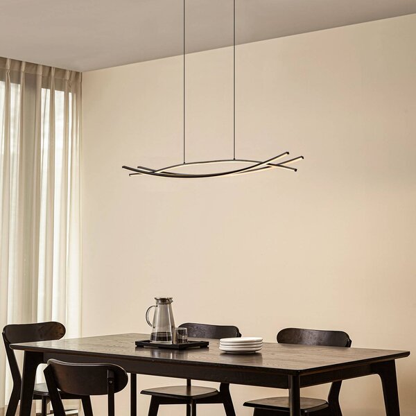 Lucande LED závěsné světlo Sayori, 98 cm, černé, stmívatelné, stmívatelný, Černá, Obývací pokoj / jídelna, kov, Moderní