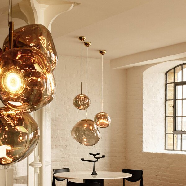 Tom Dixon LED závěsné světlo Melt, Ø 28 cm, bronzová barva, stmívatelný, Bronz / starožitná mosaz, Obývací pokoj / jídelna, Plast, Design