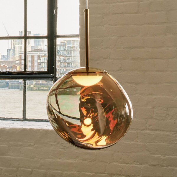 Tom Dixon LED závěsné světlo Melt, Ø 28 cm, bronzová barva, stmívatelný, Bronz / starožitná mosaz, Obývací pokoj / jídelna, Plast, Design