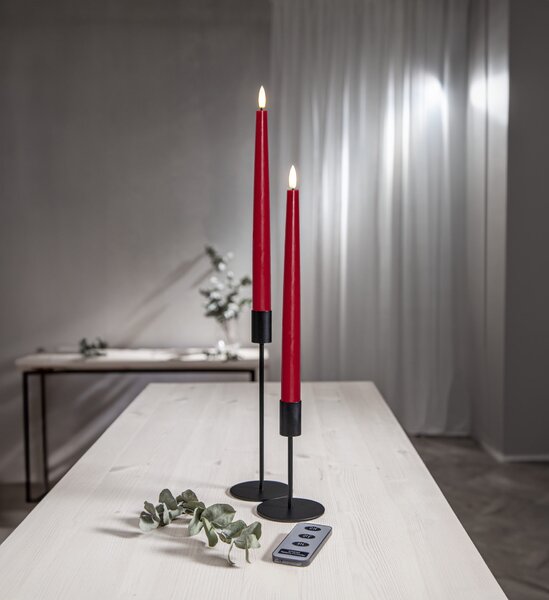 LED svíčka Flamme Slim Red 28 cm – set 2 ks + dálkový ovladač