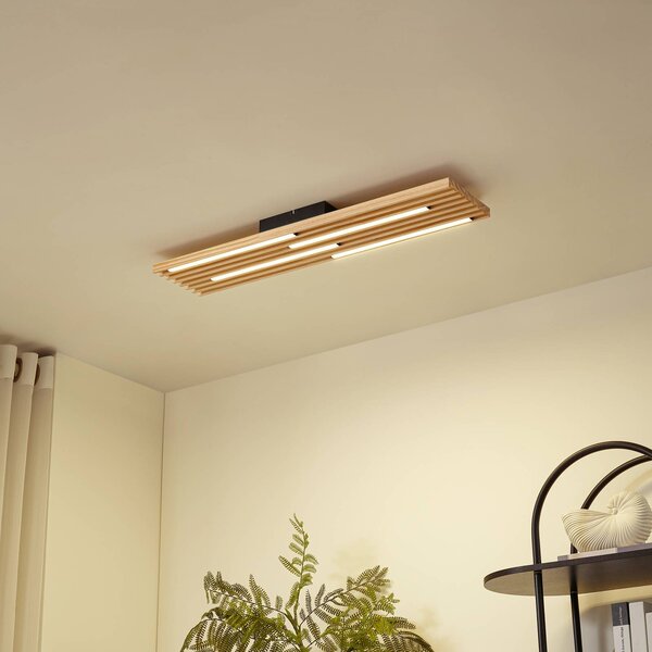 Lindby LED stropní svítidlo Madero, borové dřevo, 90 cm x 20, Světlé dřevo, Obývací pokoj / jídelna, Dřevo, Moderní