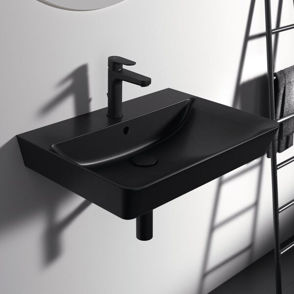 Ideal Standard Connect Air - Umyvadlo CUBE 600x460 mm, s přepadem, černá matná E0298V3