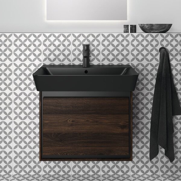 Ideal Standard Connect Air - Umyvadlo CUBE 600x460 mm, s přepadem, černá matná E0298V3