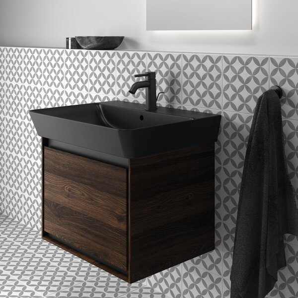 Ideal Standard Connect Air - Umyvadlo CUBE 600x460 mm, s přepadem, černá matná E0298V3