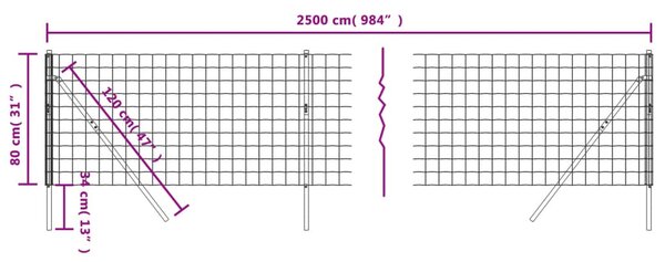 Drátěný plot antracitový 0,8 x 25 m pozinkovaná ocel 154232