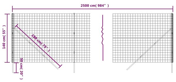 Drátěný plot antracitový 1,4 x 25 m pozinkovaná ocel 154235