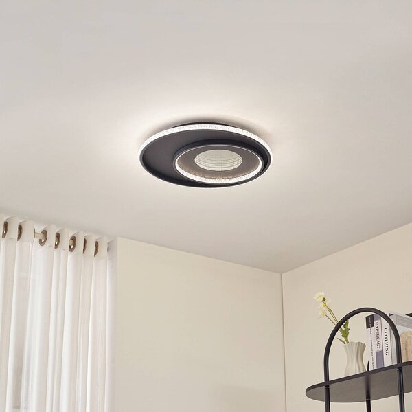 Lindby LED stropní svítidlo Inessa, Ø 51 cm, černé, stmívatelné, stmívatelný, Černá, Obývací pokoj / jídelna, kov, Moderní