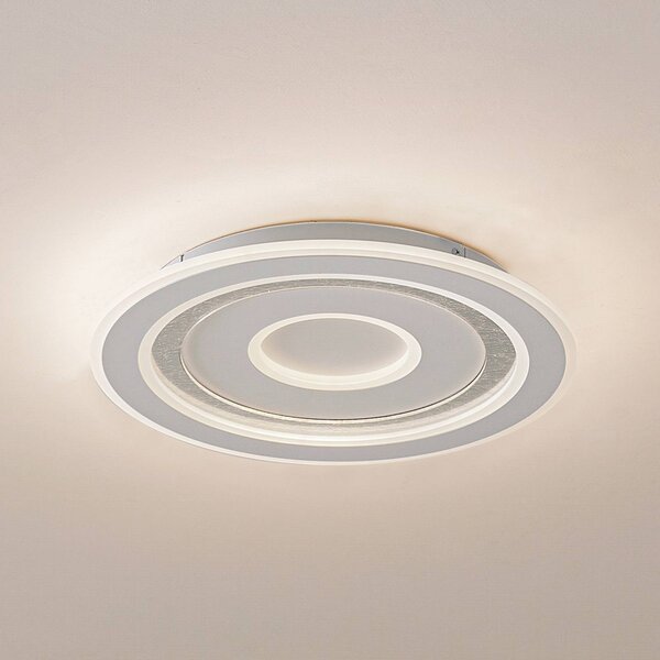 Lindby LED stropní svítidlo Lorvik, Ø 40 cm, bílé, stmívatelné, stmívatelný, Bílá / opál, Obývací pokoj / jídelna, kov, Moderní