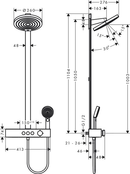Hansgrohe Pulsify S Showerpipe 260 2jet se ShowerTablet Select 400, matná černá 24240670
