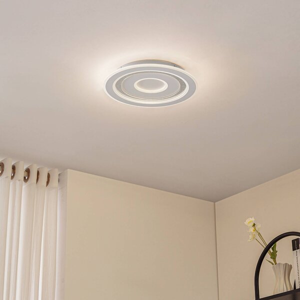 Lindby LED stropní svítidlo Lorvik, Ø 40 cm, bílé, stmívatelné, stmívatelný, Bílá / opál, Obývací pokoj / jídelna, kov, Moderní