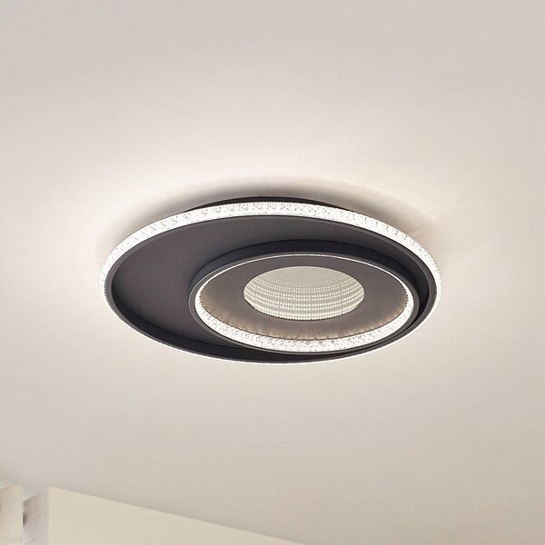Lindby LED stropní svítidlo Inessa, Ø 51 cm, černé, stmívatelné, stmívatelný, Černá, Obývací pokoj / jídelna, kov, Moderní