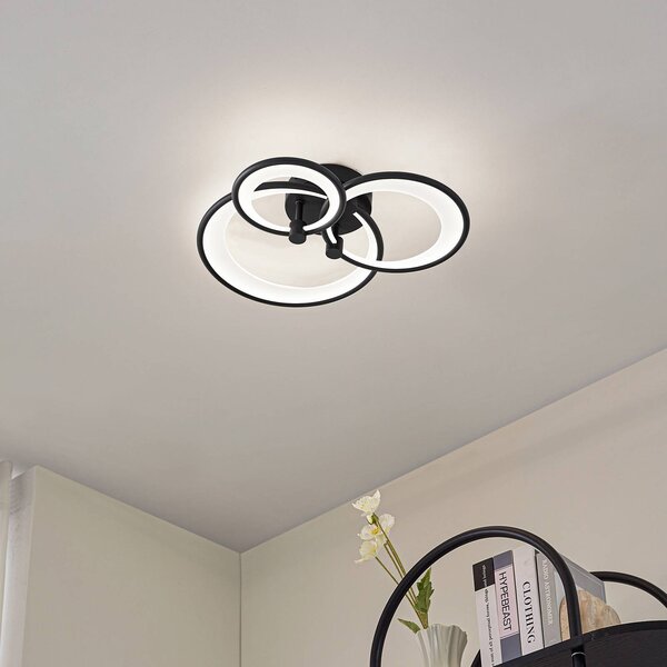Lindby LED stropní svítidlo Sorma, černé, stmívatelné, stmívatelný, Černá, Obývací pokoj / jídelna, kov, Moderní