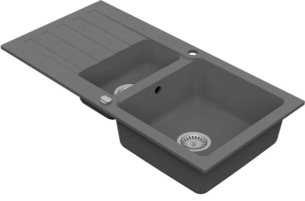 Vima 921 - Granitový dřez 960x480x183 mm 1,5-sektoru s odkapávací plochou, šedá