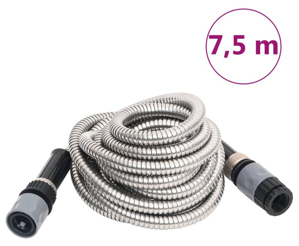 Zahradní hadice s tryskou stříbrná 0,6" 7,5 m nerezová ocel 154510
