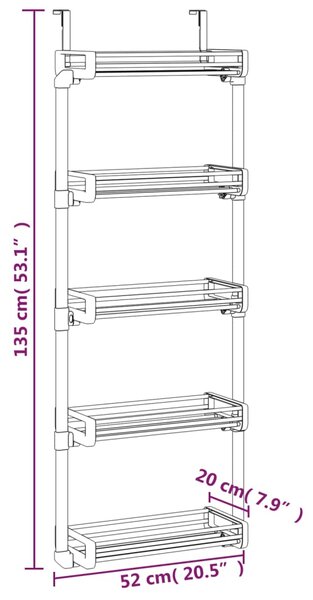 Dveřní organizér s 5 policemi 52 x 20 x 135 cm hliník 154597