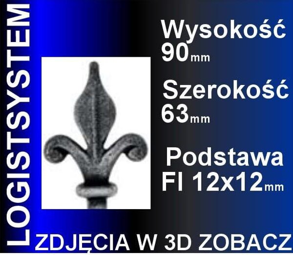 LogistSystem 1 ks ozdobná kovová špička – 90 x 63 mm (V x Š) / základna: 12 x 12 cm, dekorace na plot 40.123