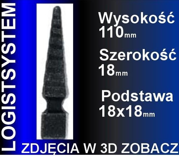 LogistSystem 1 ks ozdobná kovová špička – 110 x 18 mm (V x Š) / základna: 18 x 18 cm, dekorace na plot 40.211