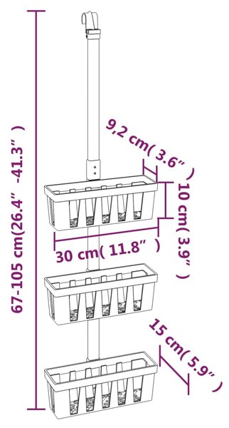 Závěsná police do sprchy 30 x 15 × (67–105) cm hliník 154599