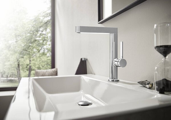 Hansgrohe Finoris Páková umyvadlová baterie 230 s otočným výtokem a odtokovou soupravou Push-Open, chrom 76060000