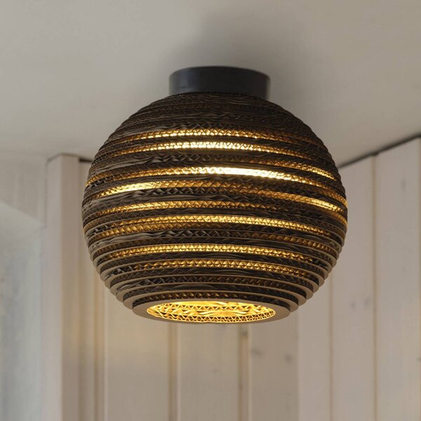 OSRAM Stropní světlo BALL, hnědé, Ø 26 cm, vlnitá lepenka, E27, stmívatelný, Hnědá / rez, Obývací pokoj / jídelna, Papír / lunolit / lunopal