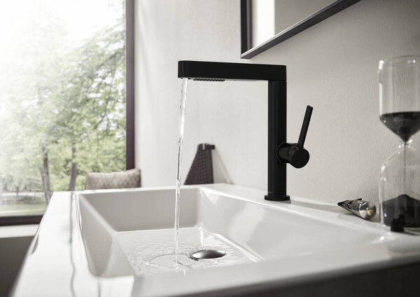 Hansgrohe Finoris Páková umyvadlová baterie 230 s vytažitelnou sprškou, 2jet a odtokovou soupravou Push-Open, matná černá 76063670