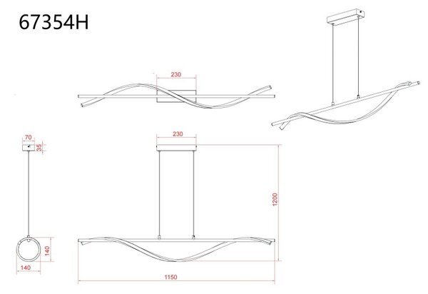 GLOBO 67354H WATKINS závěsné svítidlo LED 30W 3130/1130lm 3000K černá, imitace dřeva