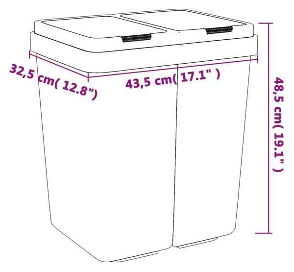 Dvojitý odpadkový koš antracitový 2 x 25 l 154982
