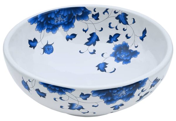 Umyvadlo na desku bílé a modré kulaté Φ 41 x 14 cm keramika 155048