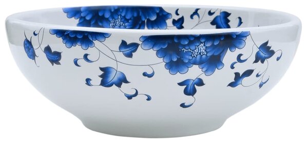 Umyvadlo na desku bílé a modré kulaté Φ 41 x 14 cm keramika 155048