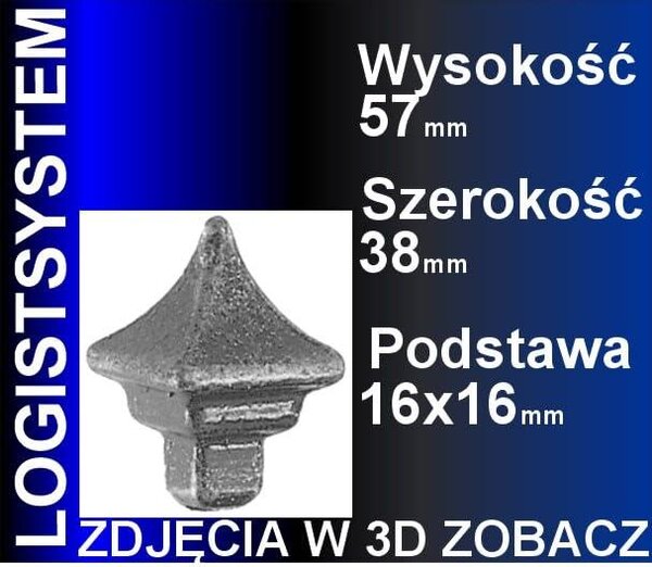 LogistSystem 1 ks ozdobná kovová špička – 57 x 38 mm (V x Š) / základna: 16 x 16, dekorace na plot 40.140