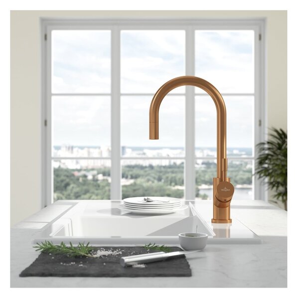 Villeroy & Boch Umbrella Flex - Dřezová baterie stojánková s výsuvnou sprchou, bronz 92540004