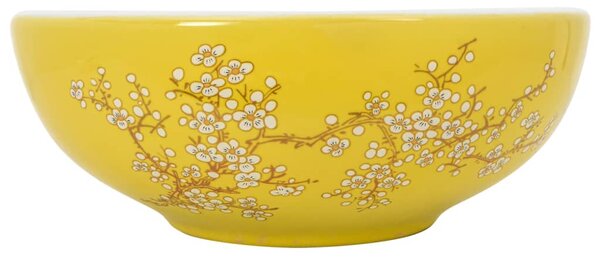 Umyvadlo na desku bílé a žluté kulaté Φ 41 x 14 cm keramika 155053