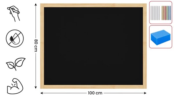 Černá křídová tabule 100×80 cm – přírodní dřevěný rám + DAREK, TB108NAT