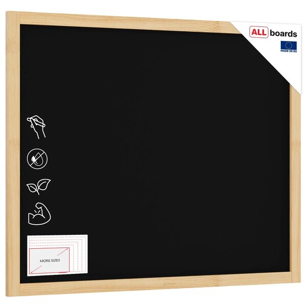 Černá křídová tabule 100×80 cm – přírodní dřevěný rám + DAREK, TB108NAT